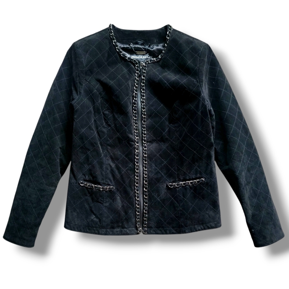 Pamela McCoy Black Genuine Suede Leather Business Casual Blazer Jacket Size‎ 6